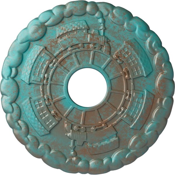 Ekena Millwork Kendall Train Station Medallion (Canopies up to 3 7/8"), 18 1/2"OD x 3 7/8"ID x 1"P, Copper Green CM18KDCGS - main